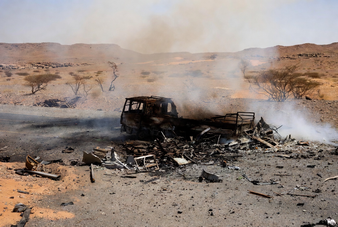 Civilian truck destroyed by improvised explosive device near Aguelhok in northern Mali