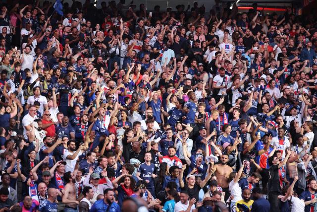 Paris saint-germain fans celebrate champions league final screening at parc des princes