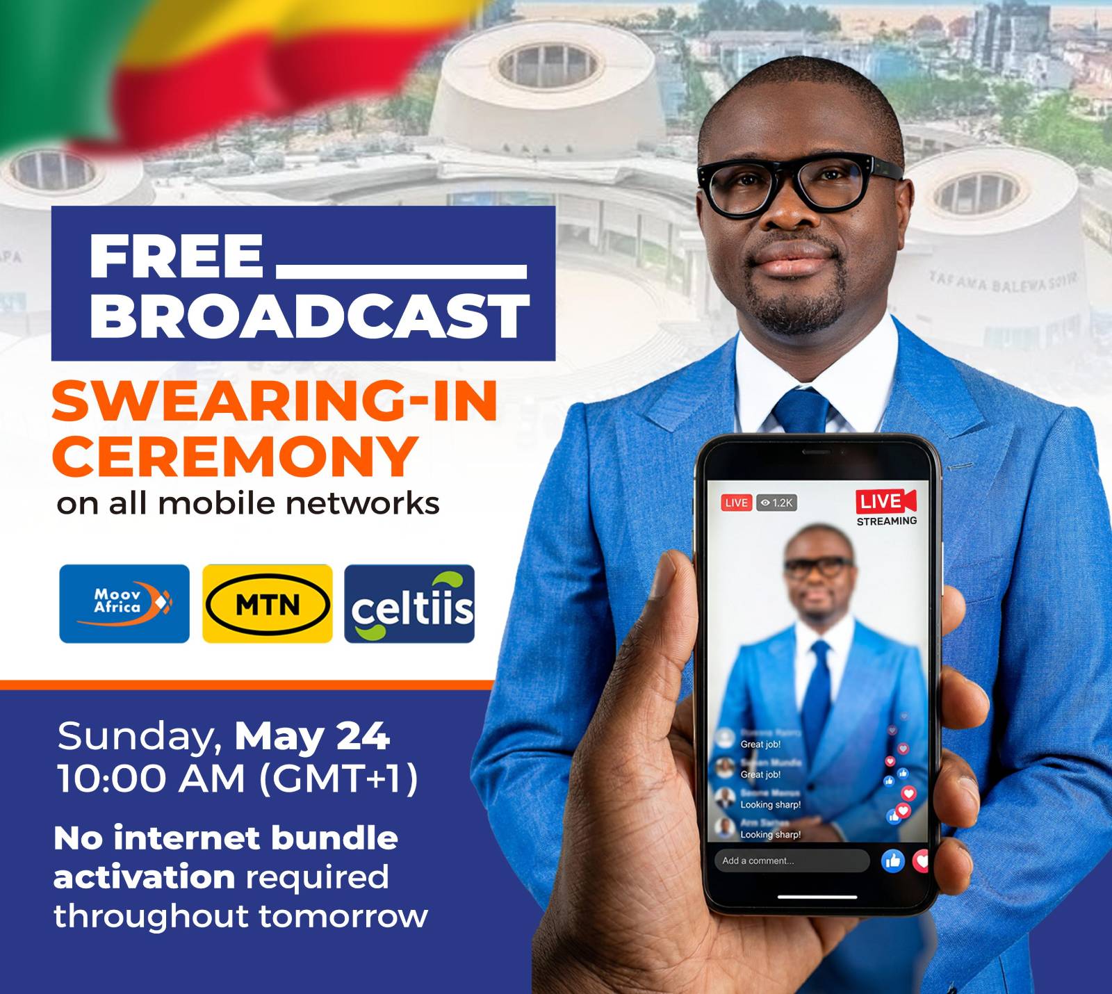 Historic free live stream of presidential inauguration in Benin