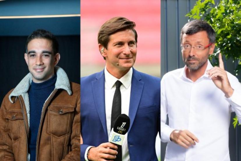 Paul Tchoukriel, Xavier Domergue and Olivier Ménard during a broadcast.