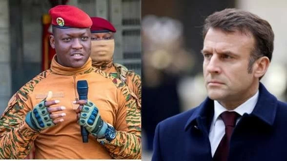 Symbolic representation of France’s diplomatic withdrawal from Burkina Faso French flag and Burkina Faso flag illustrate diplomatic rupture