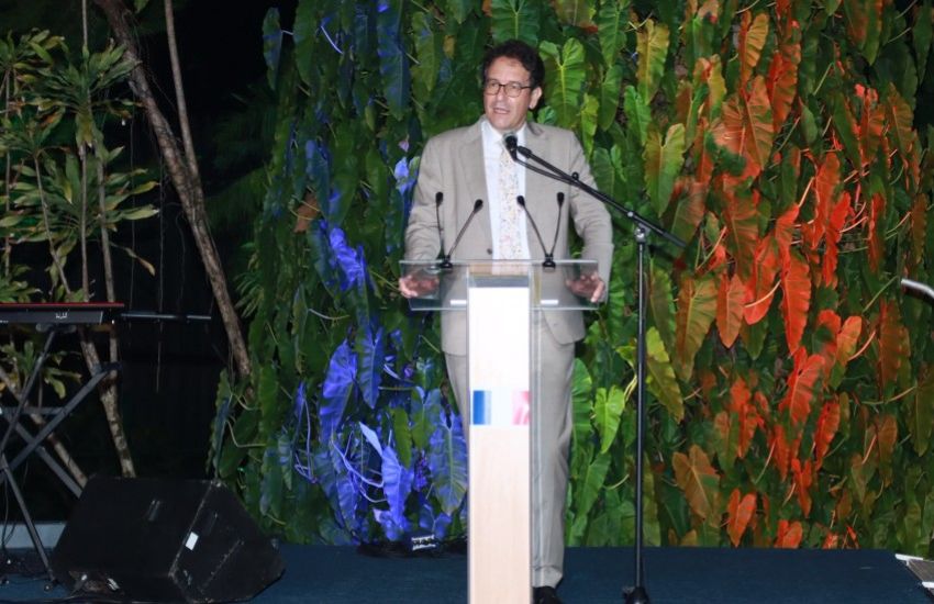Ambassador Fabrice Mauriès delivering speech in Libreville