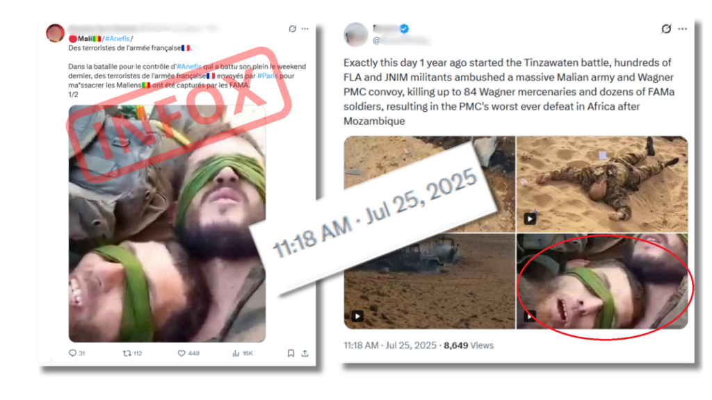 Pro-AES accounts later spread false claims about alleged French prisoners, using recycled archive images.