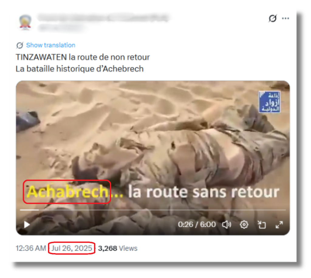 The propaganda video released by the MNLA in 2025 features the same body from the 2024 Tinzaouatène battle.