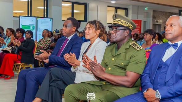 Ceremony attendees celebrating their newfound citizenship