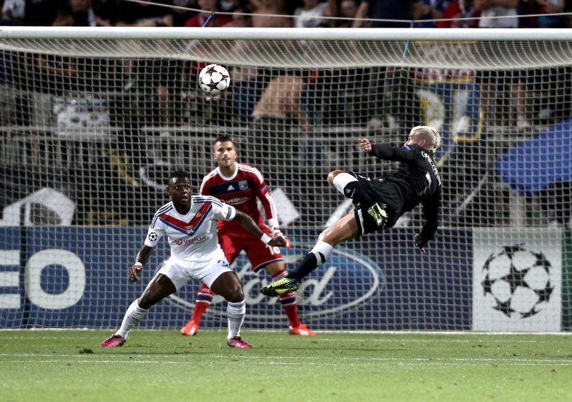 Antoine Griezmann scoring for Real Sociedad against Lyon on August 20.